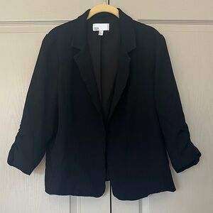 The Rack Black Open-Front Women's Blazer - Relaxed Three-Quarter Sleeve